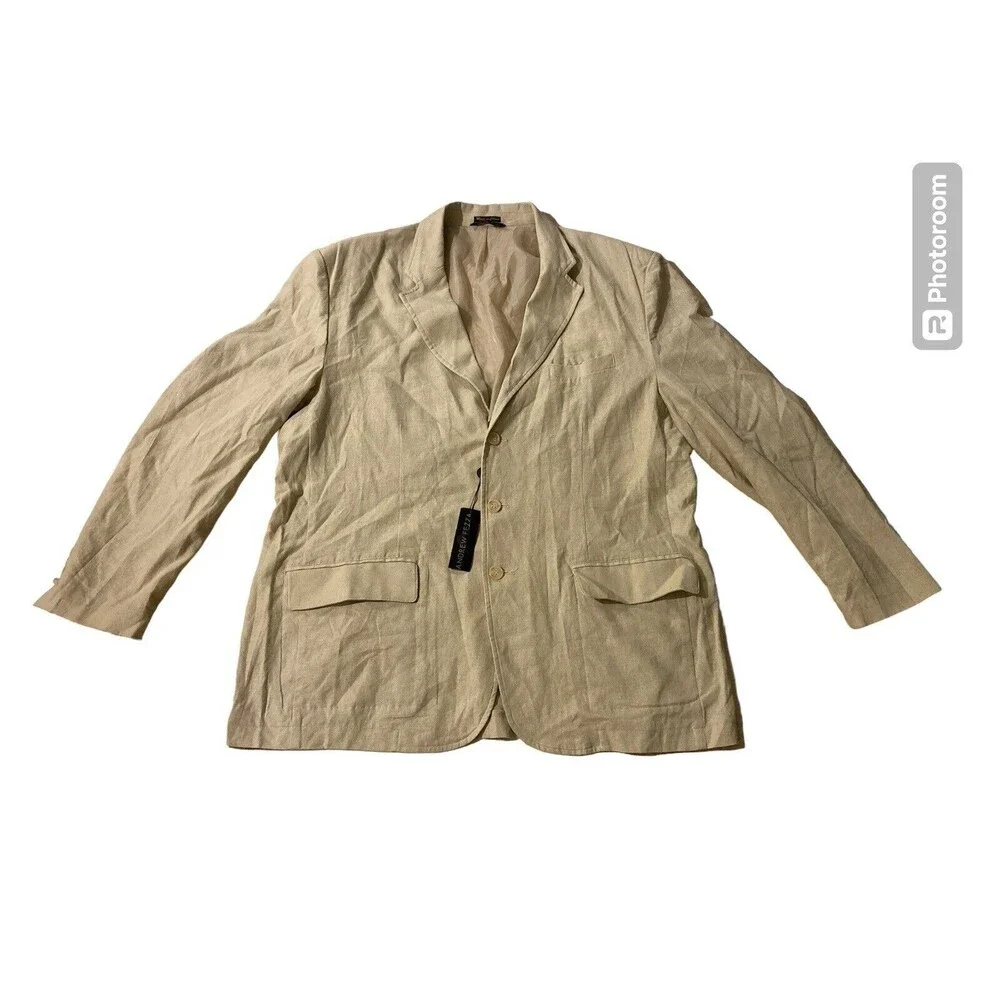 ANDREW FEZZA Men's 2XL Blazer Beige Button Linen/Rayon New‎